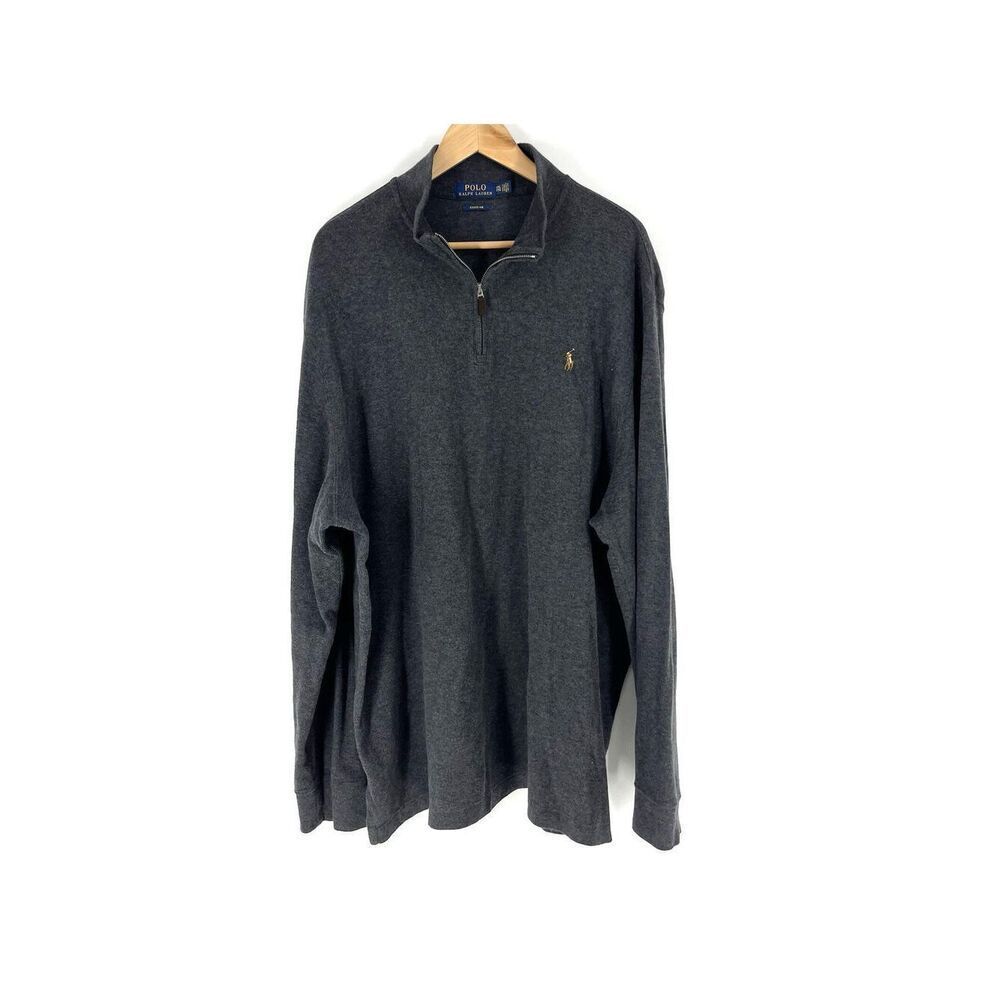 Polo Ralph Lauren Sweater XXL Mens Gray Estate Rib 1/4 1/2 Zip Mock Neck Cotton
